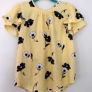 NWT Ann Taylor Flutter Sleeve Yellow/Navy Floral Top